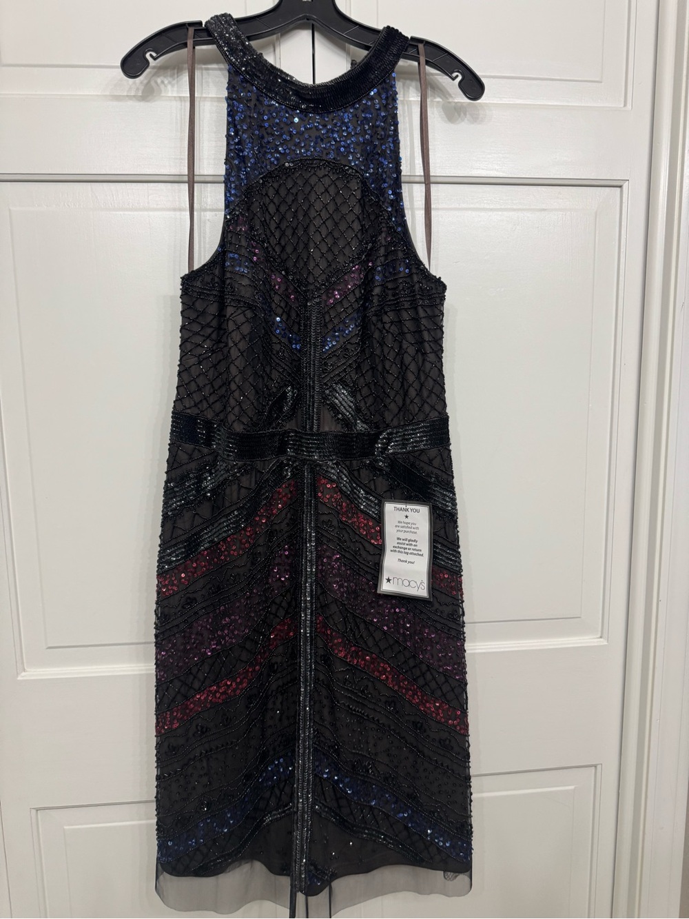 Adrianna Papell Black Beaded Midi Dress